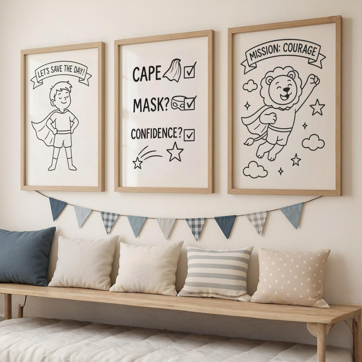 Cape, Mask, Confidence Print Set - Superhero Collection Set of 3