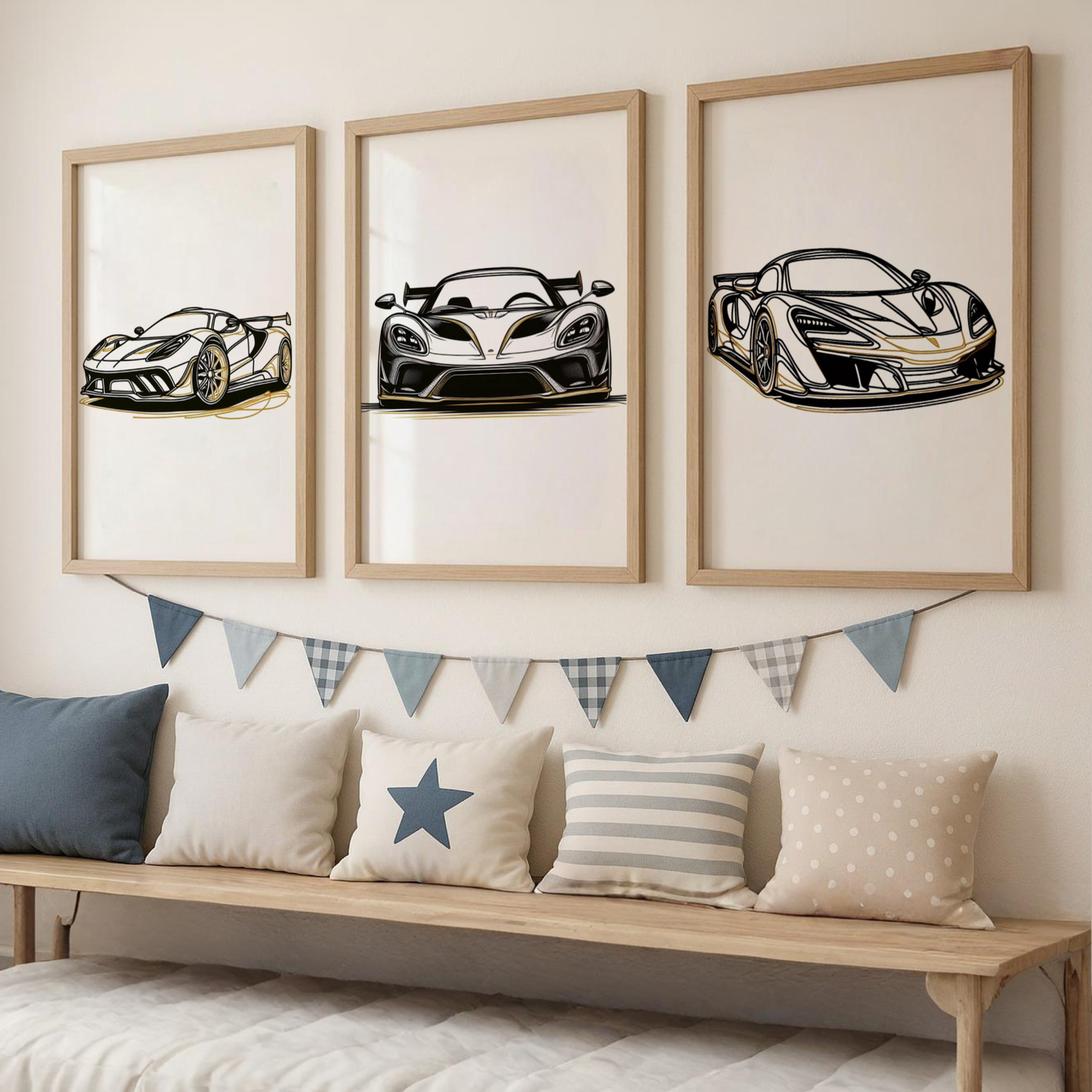 Black & Gold Supercar Print Set - Vehicle Collection Set of 3