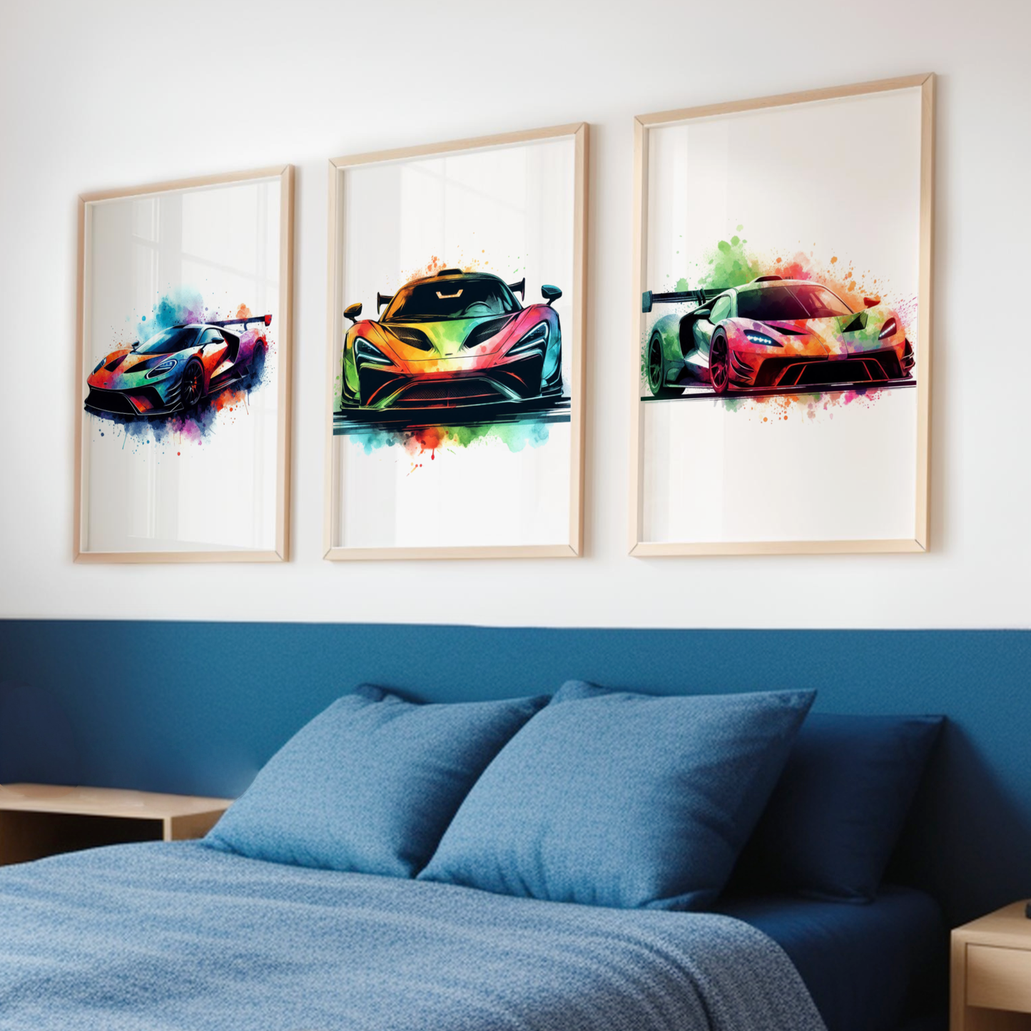 Multicoloured Supercar Print Set - Vehicle Collection Set of 3