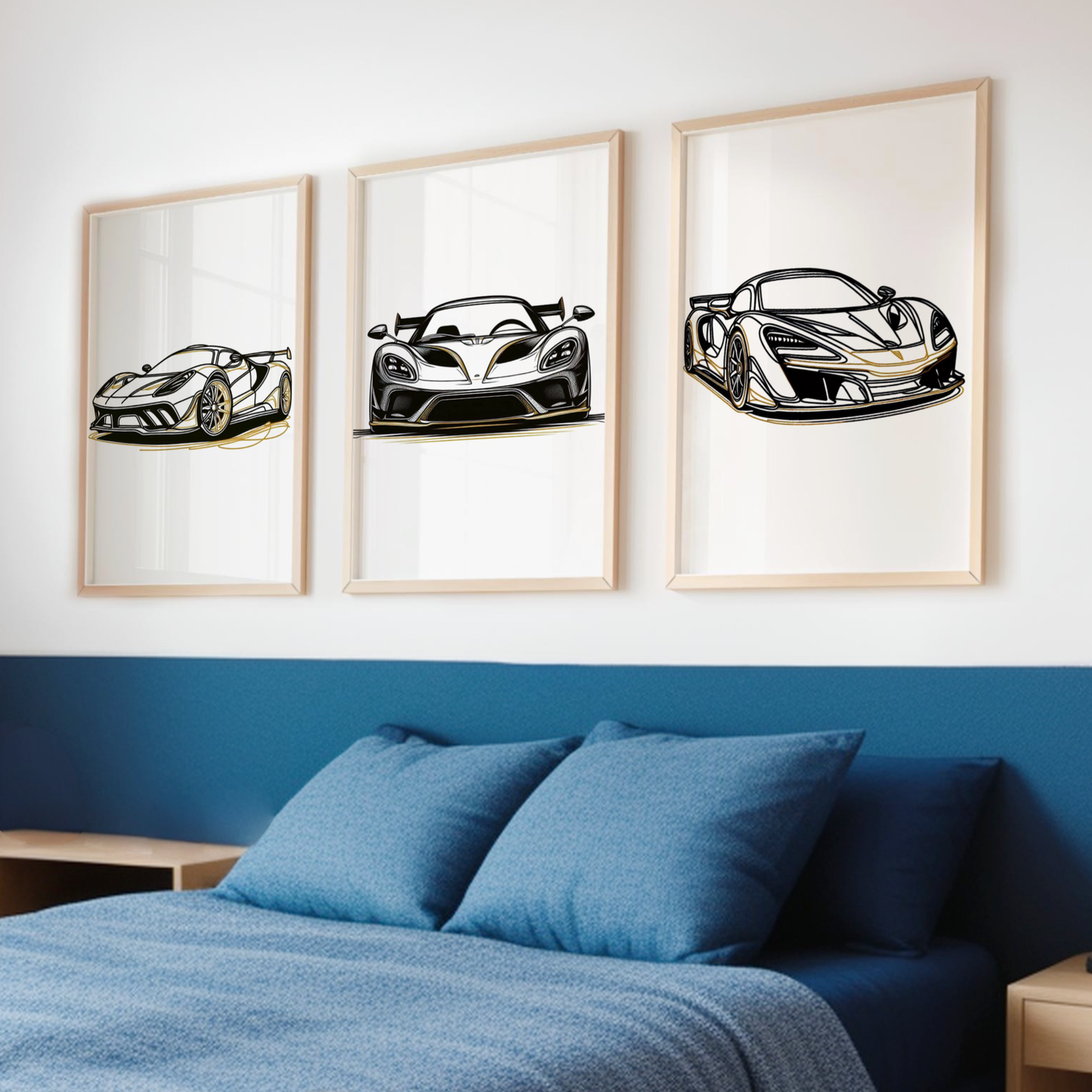 Black & Gold Supercar Print Set - Vehicle Collection Set of 3