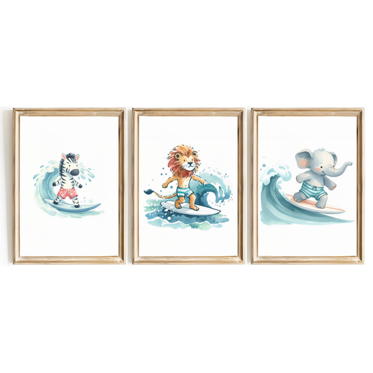 Surfing Animals Print Set