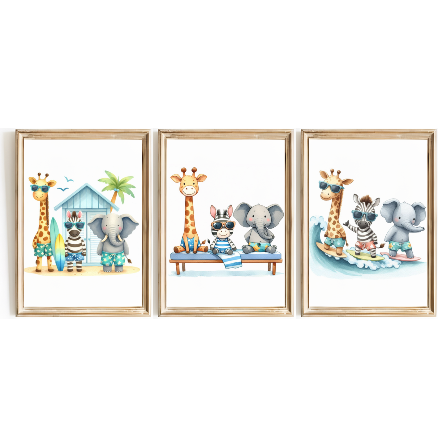 Surfing Animals Print Set