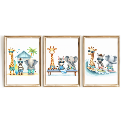 Surfing Animals Print Set