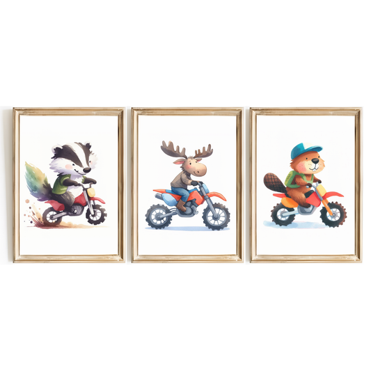 Woodland Animals Motorbike Print Set