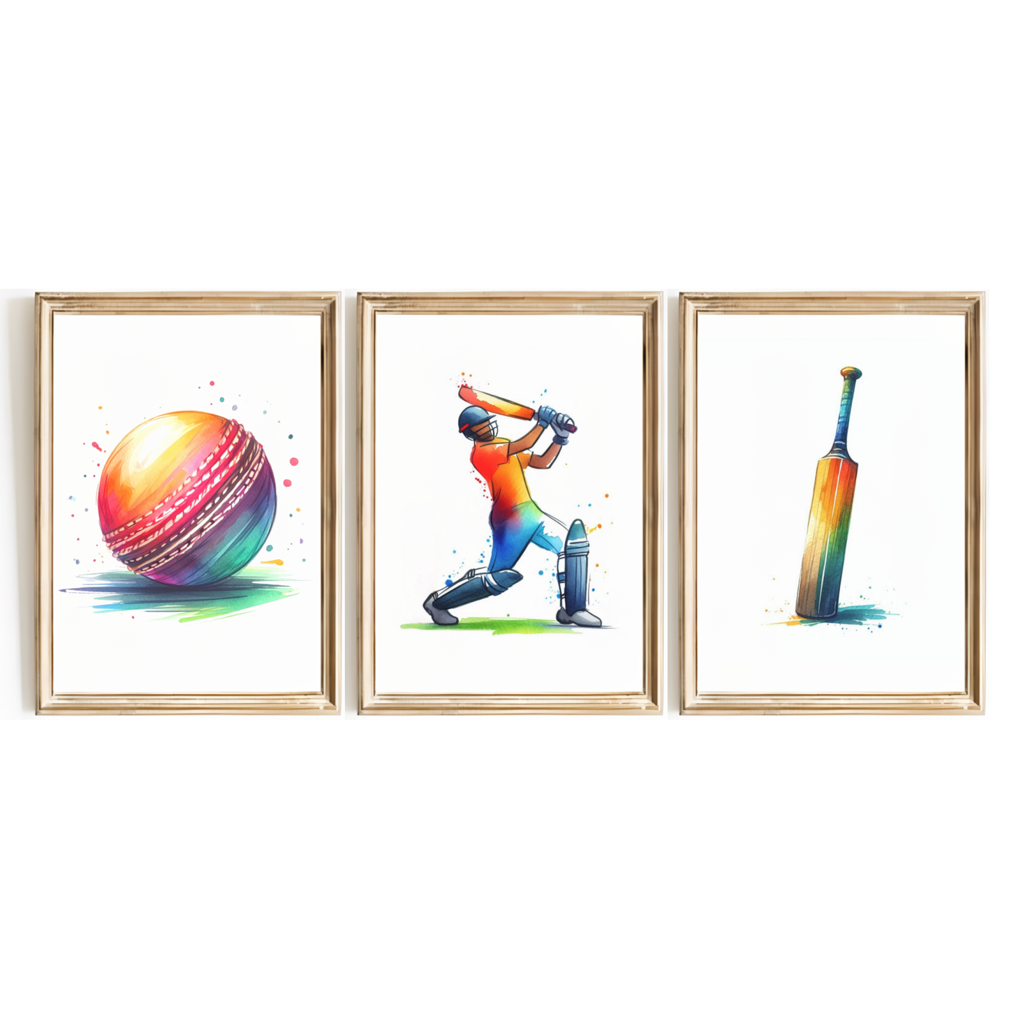 Watercolour Cricket Print Set