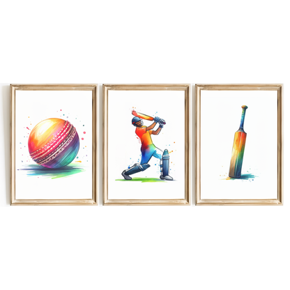 Watercolour Cricket Print Set