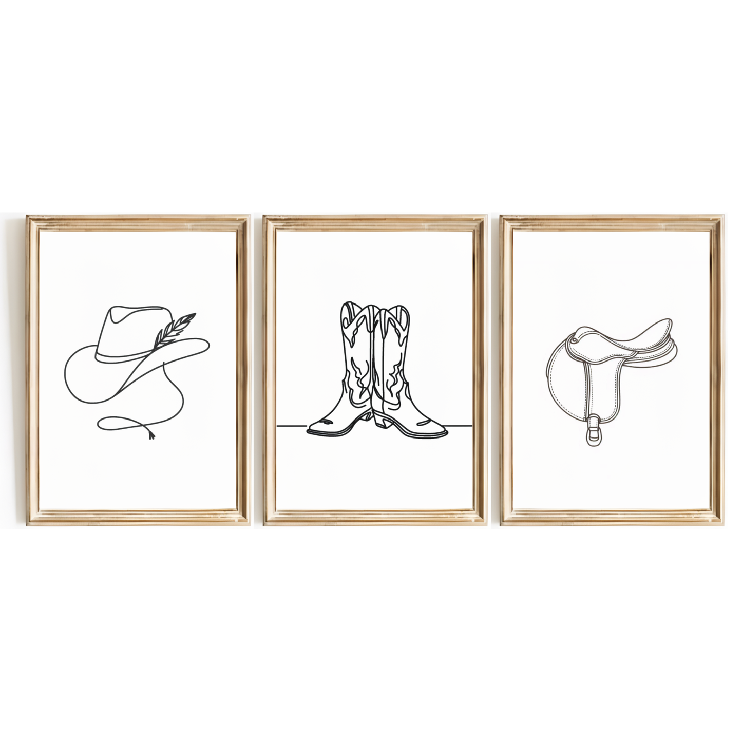Cow Girl Line Art Print Set