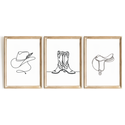 Cow Girl Line Art Print Set