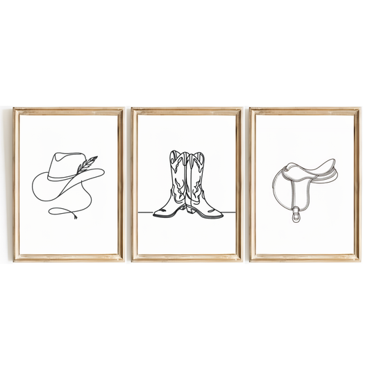 Cow Girl Line Art Print Set