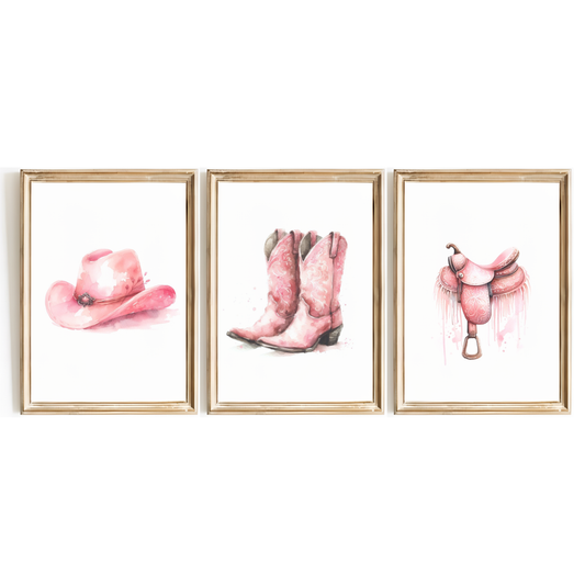 Pink Cow Girl Print Set
