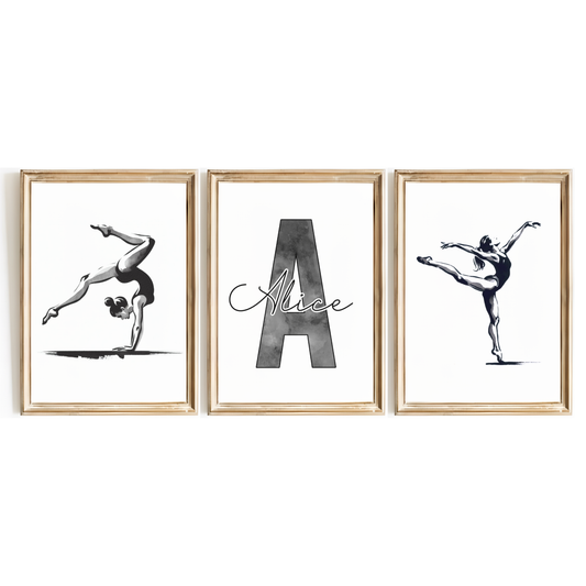Black Personalised Gymnastics Print Set