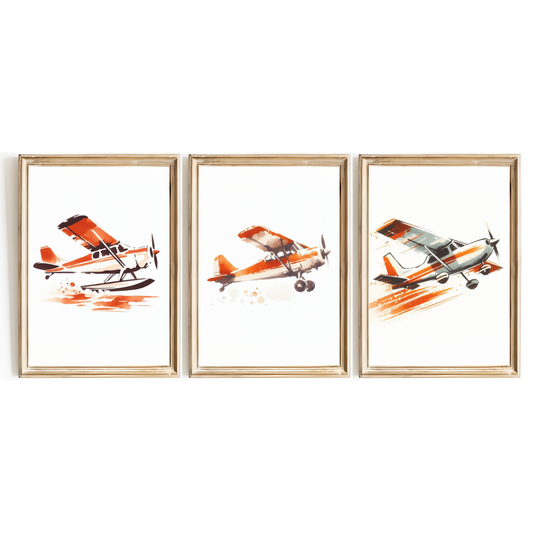 Orange Plane Print Set