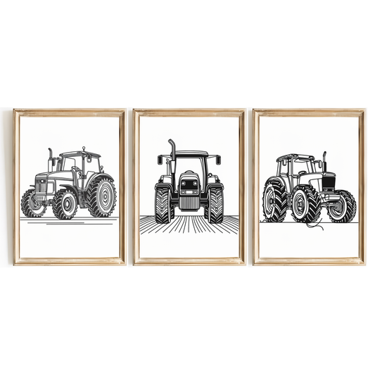 Tractor Line Art Print Set