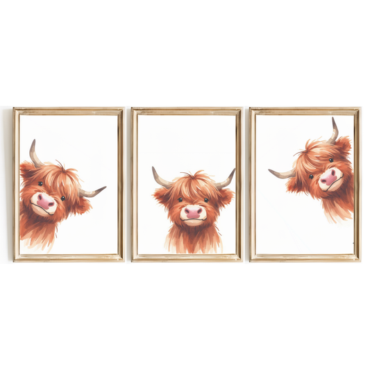Peeking Highland Cow Print Set