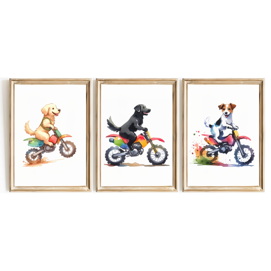 Dog Motorbiking Print Set