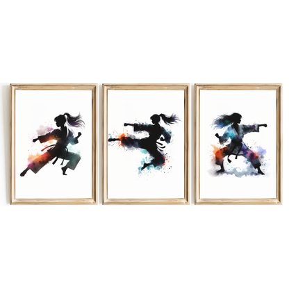 Girls Black Karate Print Set