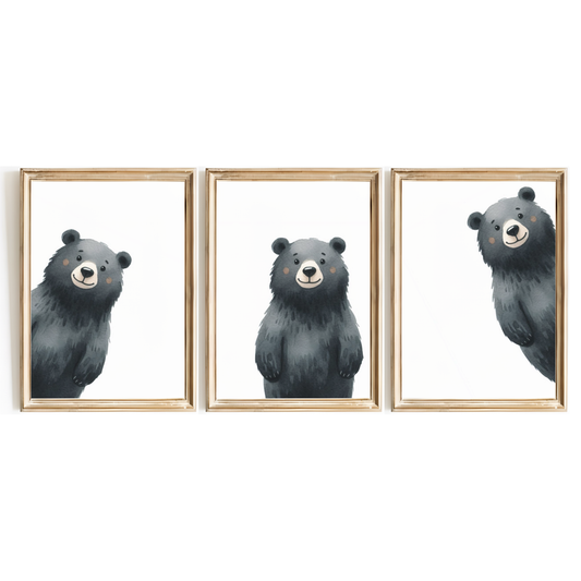 Peeking Black Bear Print Set