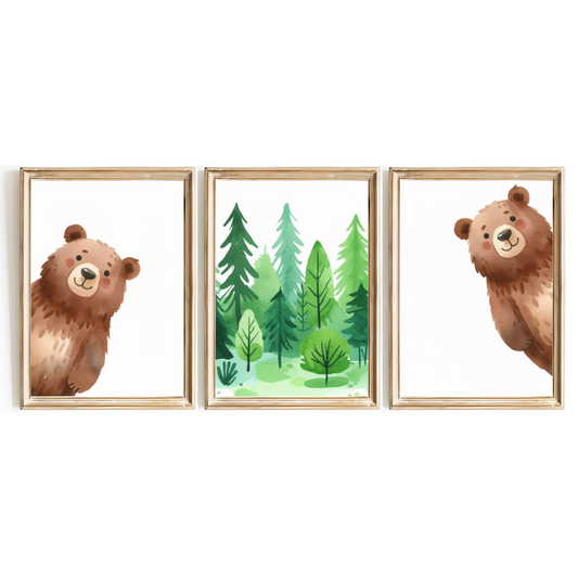 Peeking Brown Bear Print Set