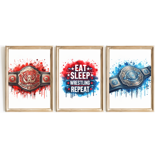 Wrestling Belts Print Set