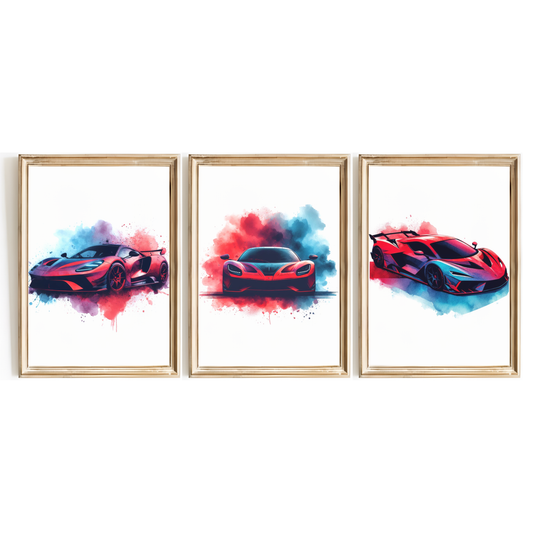 Red & Blue Car Print Set