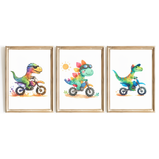 Motorbiking Dinosaurs Print Set