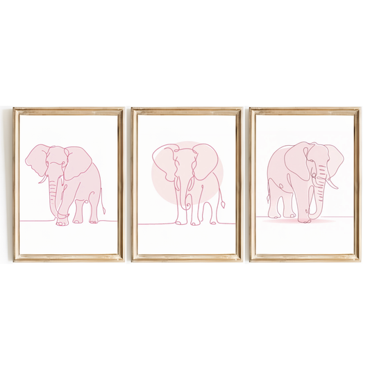 Minimal Pink Elephant Print Set