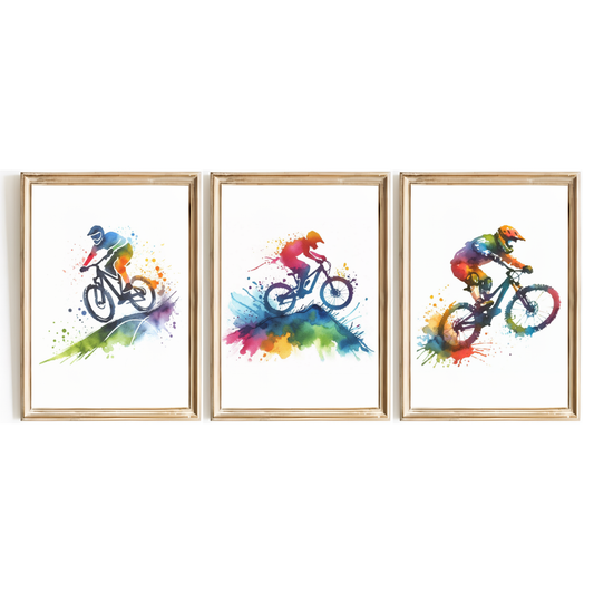Multicoloured Mountain Biking Print Set