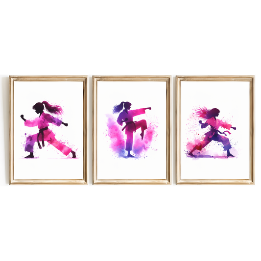 Girls Pink Karate Print Set