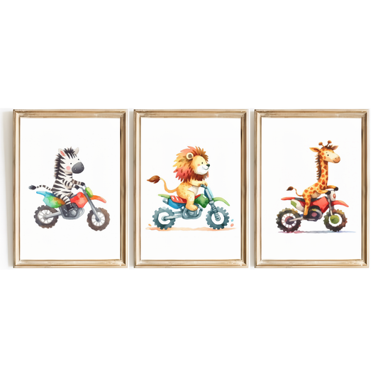 Motorbiking Animals Print Set