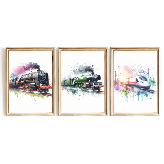 Watercolour Train Print Set