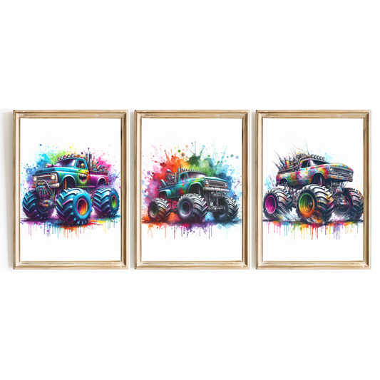 Colourful Monster Truck Print Set