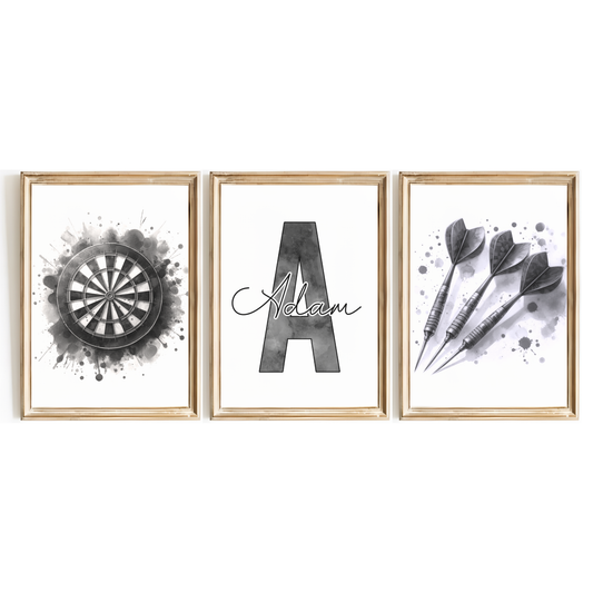 Black Personalised Darts Print Set
