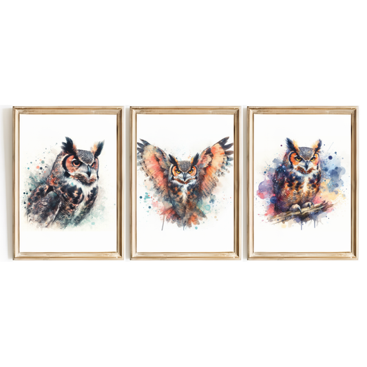 Horned Owl Print Set