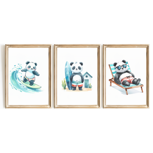 Surfing Pandas Print Set