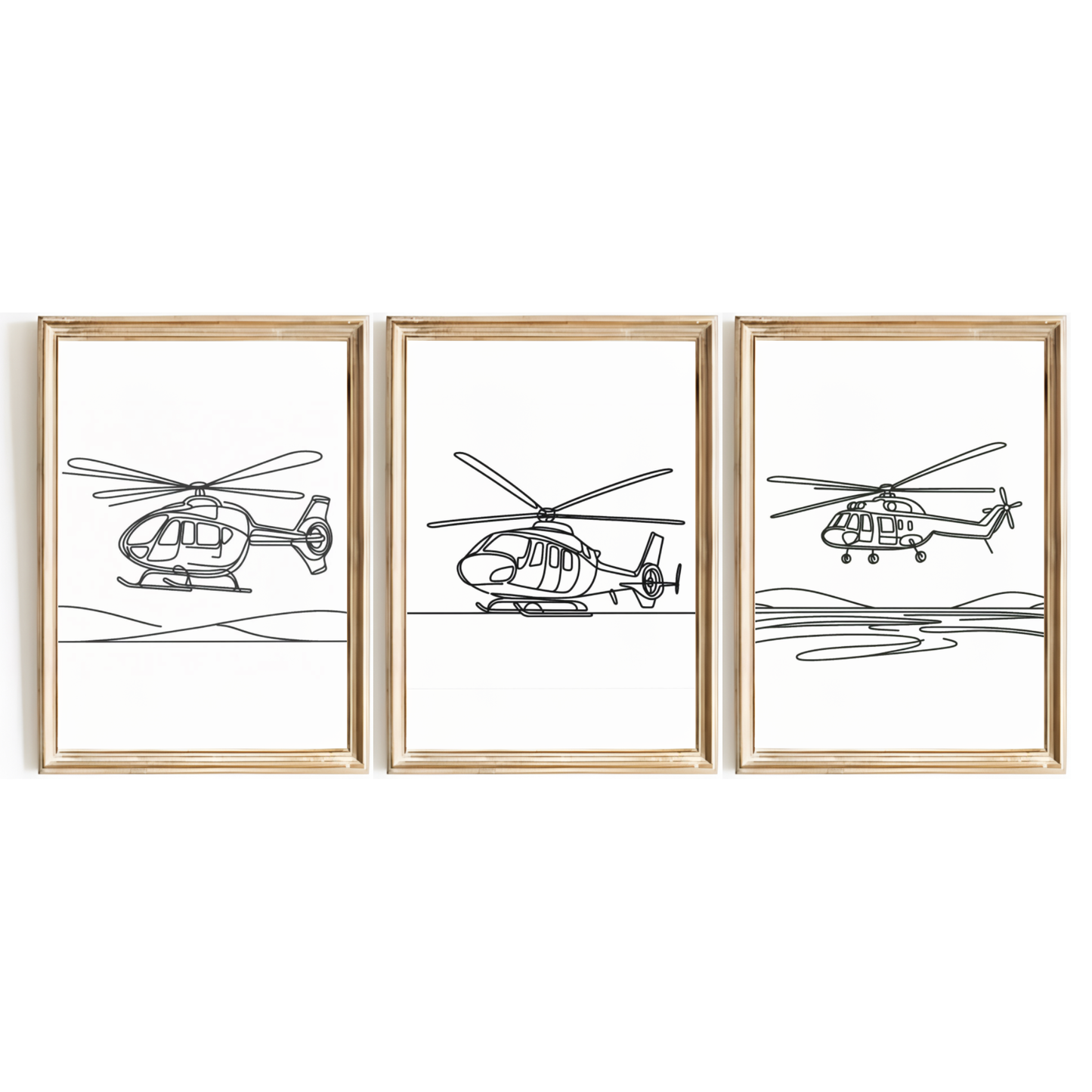 Helicopter Line Art Print Set