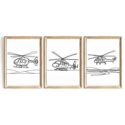 Helicopter Line Art Print Set