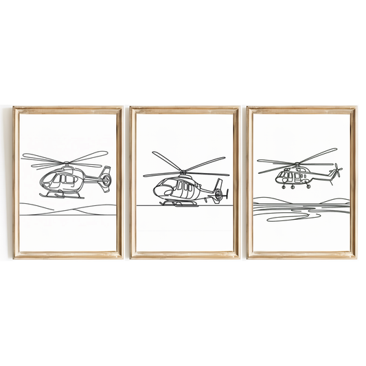 Helicopter Line Art Print Set