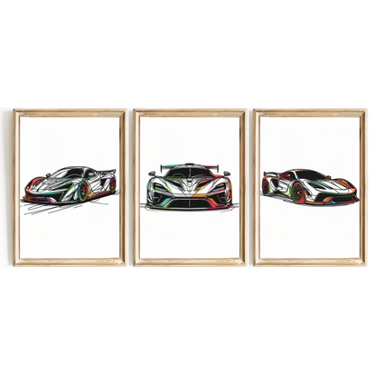Colourful Car Print Set