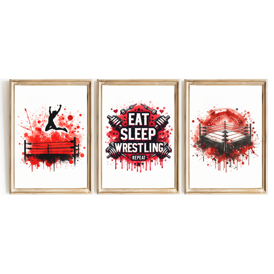 Eat Sleep Wrestling Repeat Print Set