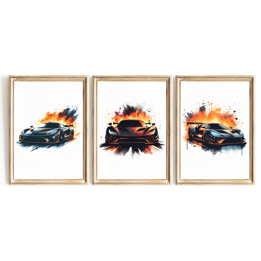 Flaming Car Print Set