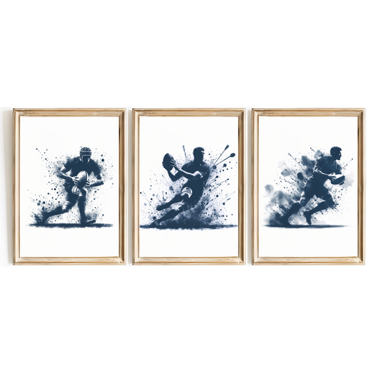 Blue Rugby Players Print Set