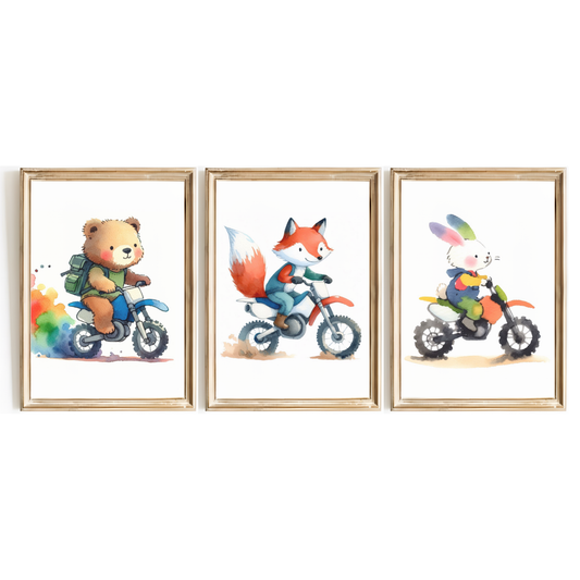 Woodland Animal Biker Print Set