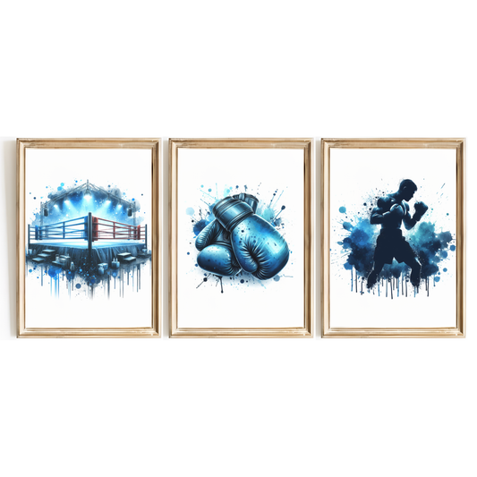 Blue Boxing Print Set