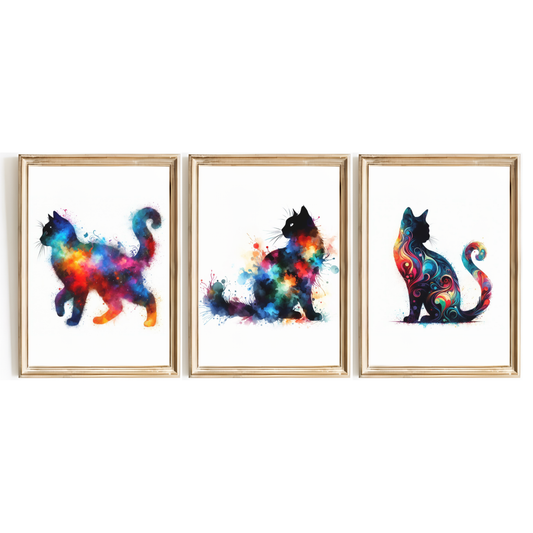 Watercolour Cat Print Set