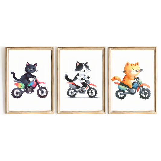 Cat Motorbiker Print Set