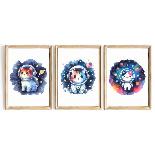 Cat Astronaut Print Set