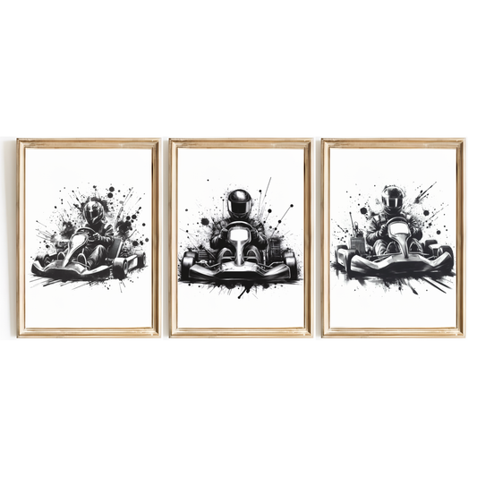 Black Go Karting Print Set