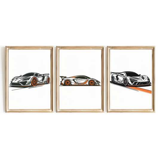 Orange Car Print Set