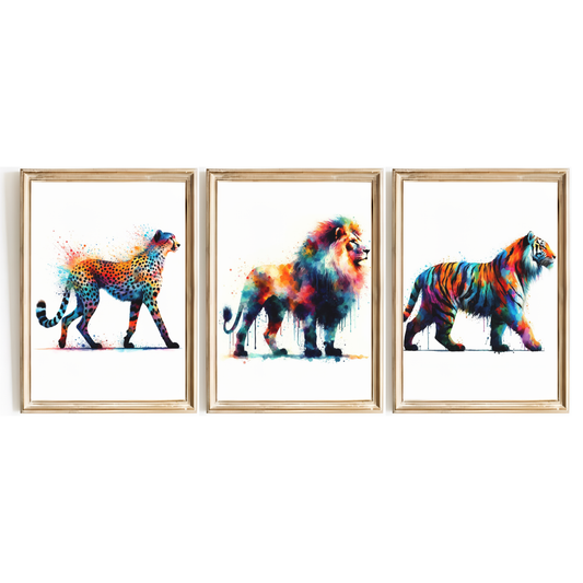 Watercolour Big Cats Print Set
