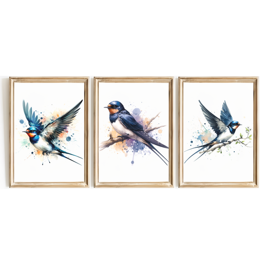 Watercolour Swallow Print Set